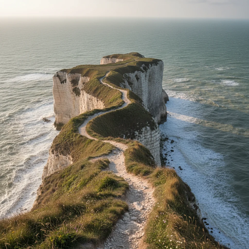 Sentier côtier au sommet des falaises d'Ault avec vue sur la Manche
