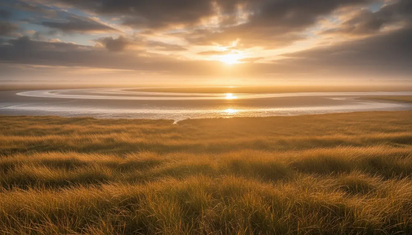 La Baie de Somme vue depuis la rive sous une lumière d'automne rasante