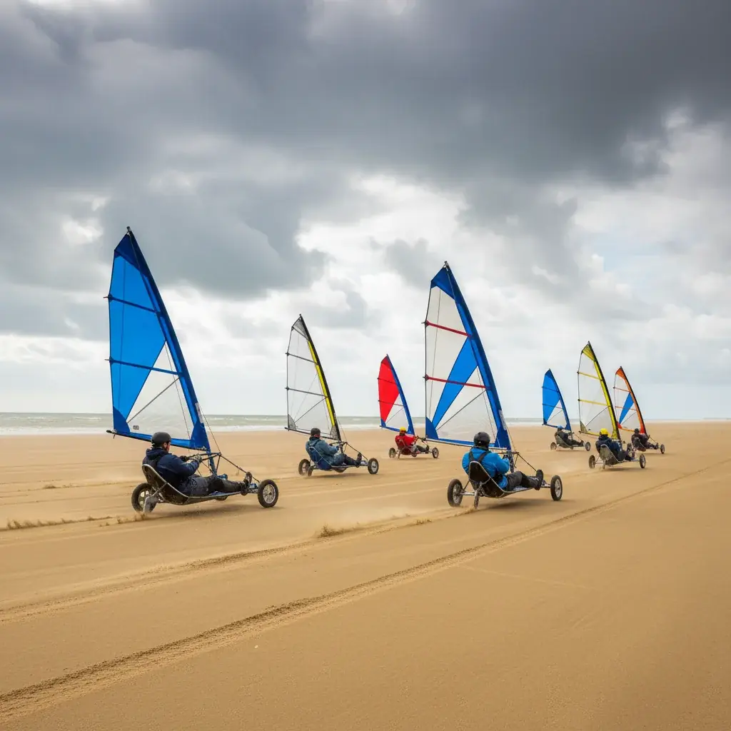 Char à voile sur la côte picarde en groupe