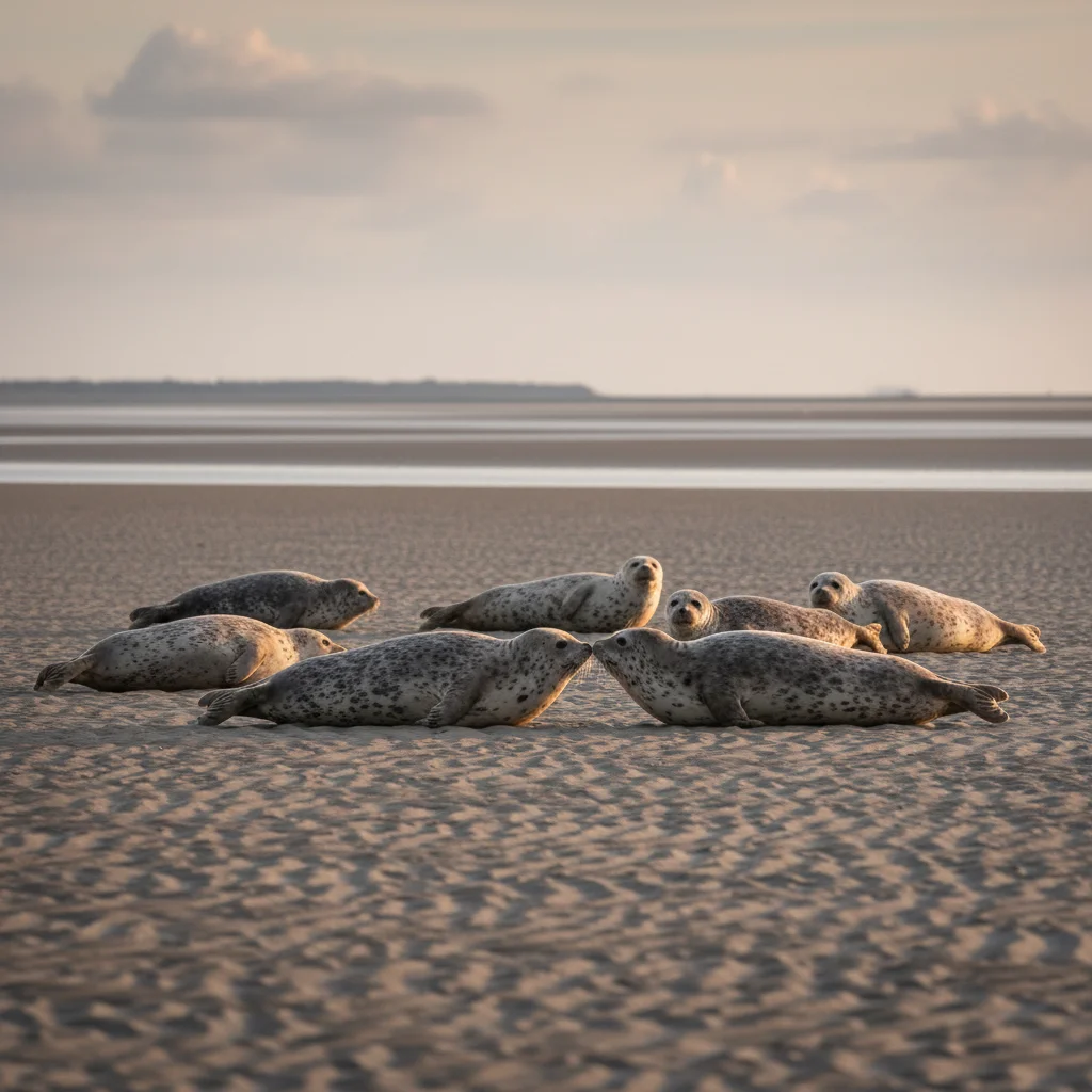 Phoques veaux-marins sur les bancs de sable de la Baie de Somme à marée basse