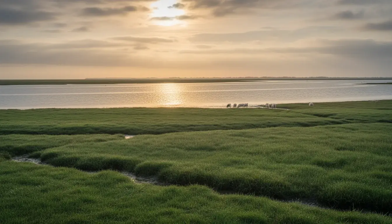 La Baie de Somme au printemps, estuaire et prés salés sous la lumière matinale